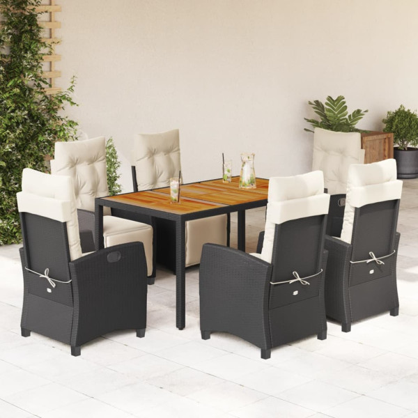 Set de comedor de jardín 7 pzas y cojines ratán sintético negro D