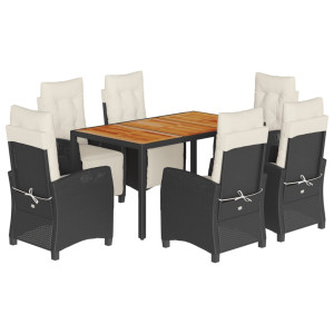 7 pcs conjunto de jantar p/ jardim c/ almofadões vime PE preto H