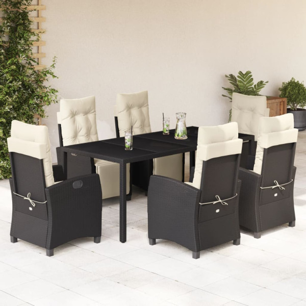 Set de comedor de jardín 7 pzas y cojines ratán sintético negro D