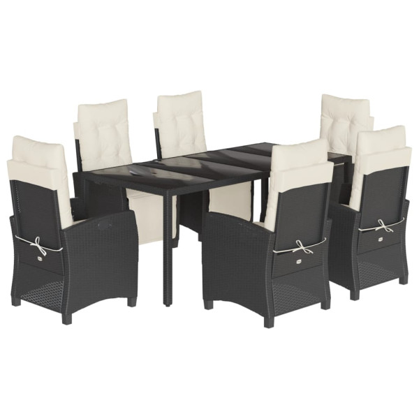 Set de comedor de jardín 7 pzas y cojines ratán sintético negro M 2
