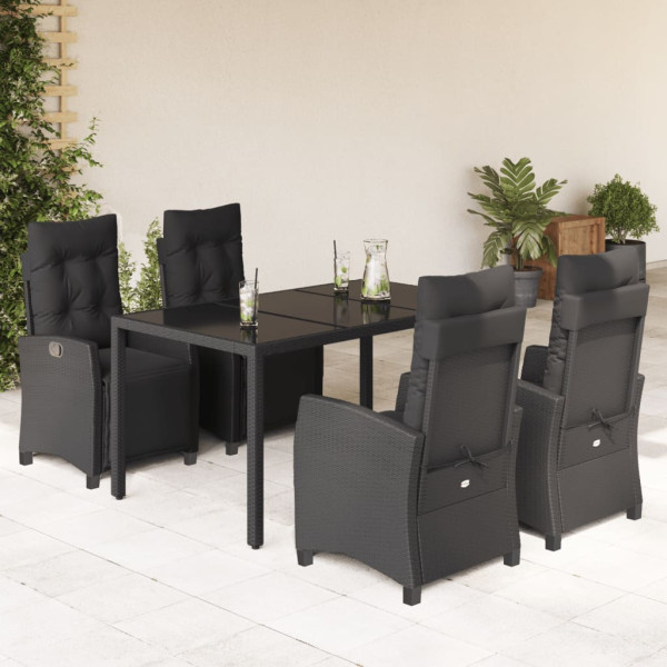 5 pcs conjunto de jantar p/ jardim c/ almofadões vime PE preto D