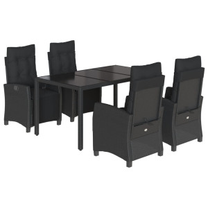 5 pcs conjunto de jantar p/ jardim c/ almofadões vime PE preto H