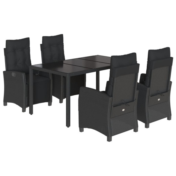 5 pcs conjunto de jantar p/ jardim c/ almofadões vime PE preto M 2
