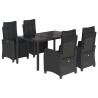 5 pcs conjunto de jantar p/ jardim c/ almofadões vime PE preto 2