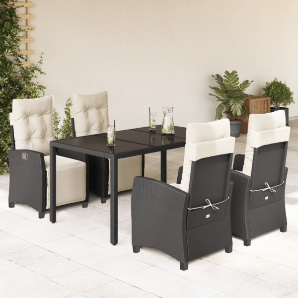 5 pcs conjunto de jantar p/ jardim c/ almofadões vime PE preto D