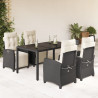 5 pcs conjunto de jantar p/ jardim c/ almofadões vime PE preto 1