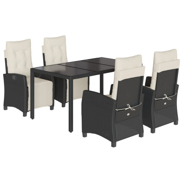 5 pcs conjunto de jantar p/ jardim c/ almofadões vime PE preto M 2