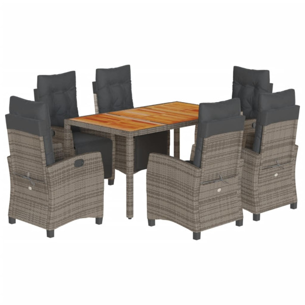 Set comedor jardín 7 pzas y cojines ratán sintético gris M 2