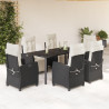 Set de comedor de jardín 7 pzas y cojines ratán sintético negro 1
