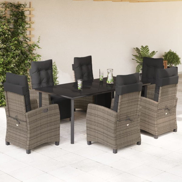 Set comedor jardín 7 pzas y cojines ratán sintético gris D