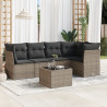 6 pcs conjunto sofás de jardim com almofadões vime cinzento 1