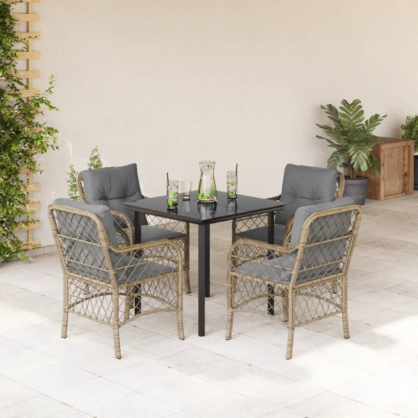 Set comedor de jardín 5 pzas con cojines ratán sintético beige D