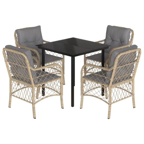 Set comedor de jardín 5 pzas con cojines ratán sintético beige M 2