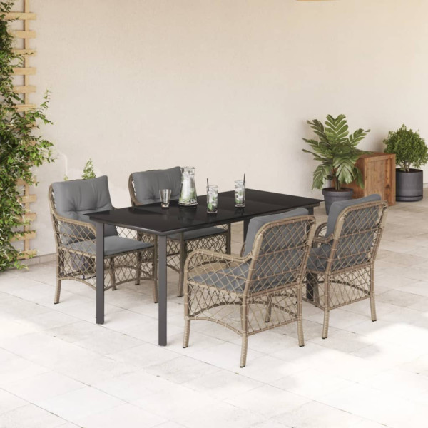 Set comedor de jardín 5 pzas con cojines ratán sintético beige D