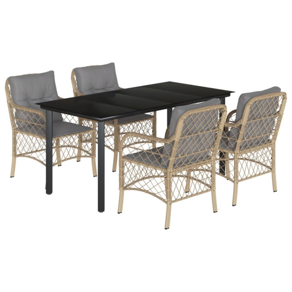 Set comedor de jardín 5 pzas con cojines ratán sintético beige M 2