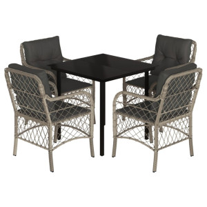 Set comedor de jardín 5 pzas cojines ratán sintético gris claro H
