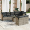 Set de muebles de jardín 9 pzas y cojines ratán sintético gris 1