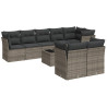 9 pcs conjunto sofás p/ jardim com almofadões vime PE cinzento 2