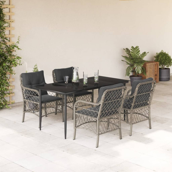 Set comedor de jardín 5 pzas cojines ratán sintético gris claro D