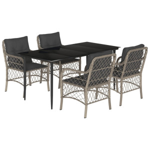 Set comedor de jardín 5 pzas cojines ratán sintético gris claro H