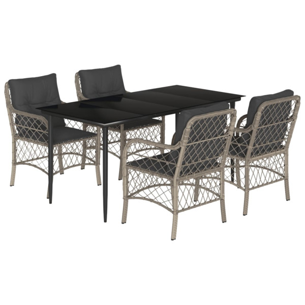 Set comedor de jardín 5 pzas cojines ratán sintético gris claro M 2
