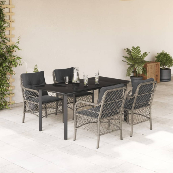 Set comedor de jardín 5 pzas cojines ratán sintético gris claro D