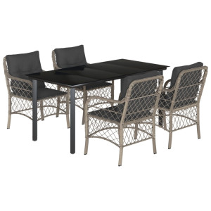 5 pcs conjunto de jantar p/ jardim c/ almofadões cinzento claro H