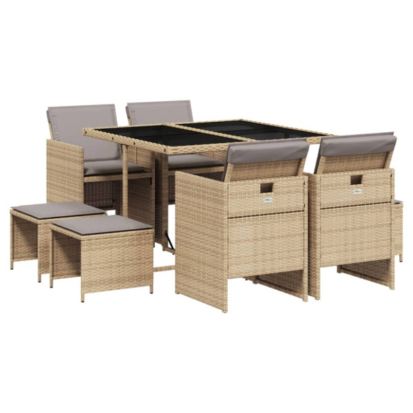 Set comedor de jardín 9 pzas con cojines ratán sintético beige M 2