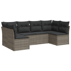 6 pcs conjunto sofás de jardim com almofadões vime cinzento H