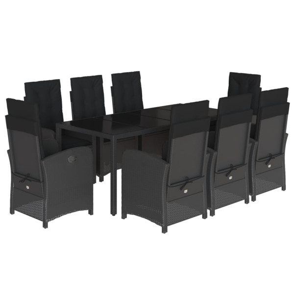 Set de comedor de jardín 9 pzas y cojines ratán sintético negro M 2