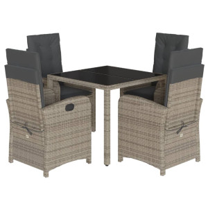 5 pcs conjunto de jantar p/ jardim c/ almofadões vime PE cinza H