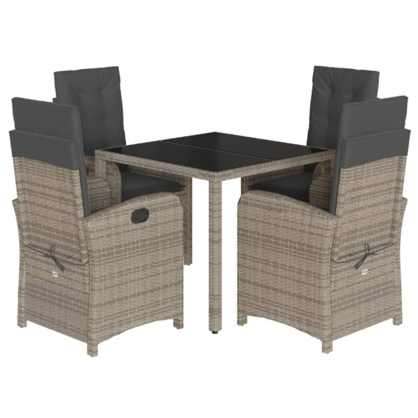 Set comedor de jardín 5 piezas con cojines ratán sintético gris M 2