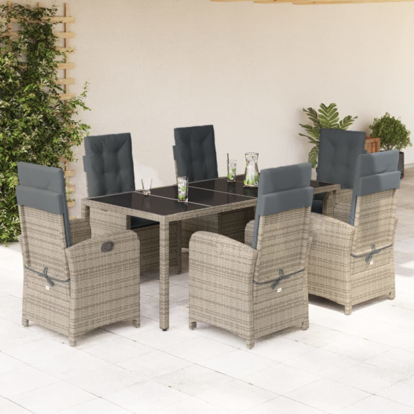 Set comedor jardín 7 pzas y cojines ratán sintético gris D