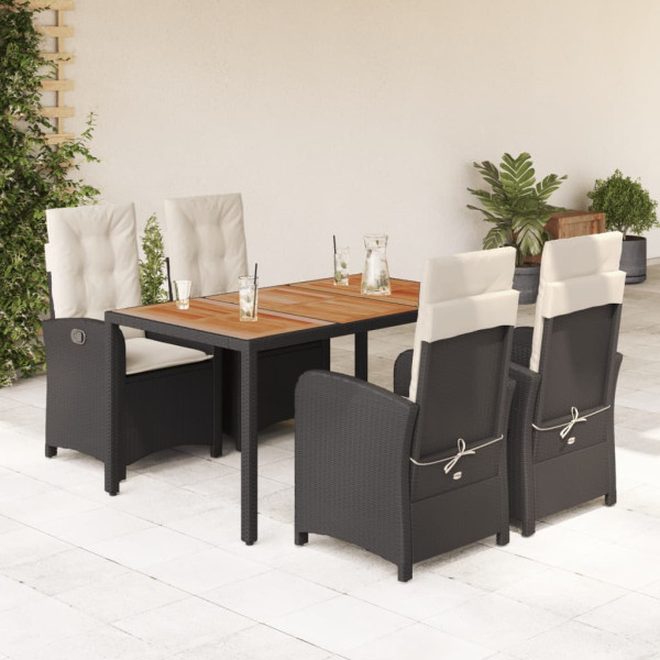 Set de muebles jardín 5 pzas con cojines ratán sintético negro D