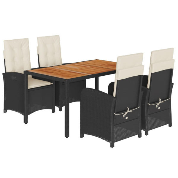 5 pcs conjunto de jantar p/ jardim c/ almofadões vime PE preto M 2