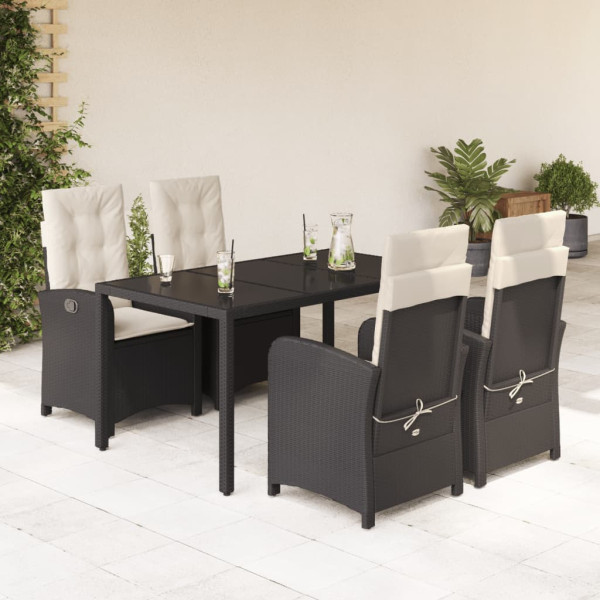 5 pcs conjunto de jantar p/ jardim c/ almofadões vime PE preto D