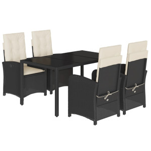 5 pcs conjunto de jantar p/ jardim c/ almofadões vime PE preto H