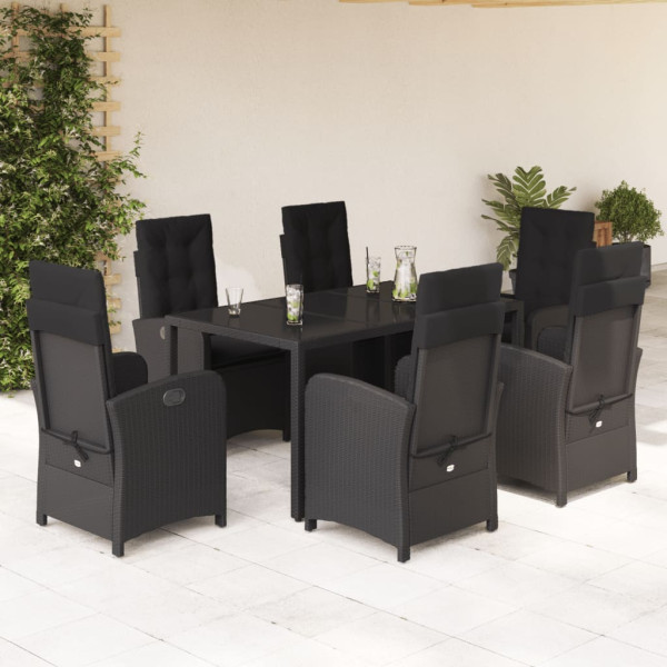 Set de comedor de jardín 7 pzas y cojines ratán sintético negro D