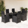 7 pcs conjunto de jantar p/ jardim c/ almofadões vime PE preto 1