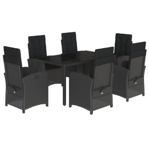 7 pcs conjunto de jantar p/ jardim c/ almofadões vime PE preto H