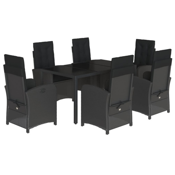 Set de comedor de jardín 7 pzas y cojines ratán sintético negro M 2