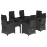 7 pcs conjunto de jantar p/ jardim c/ almofadões vime PE preto 2