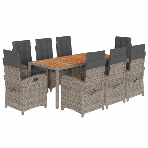 Set comedor jardín 9 pzas y cojines ratán sintético gris M 2