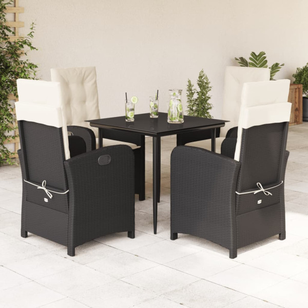 Set de muebles jardín 5 pzas con cojines ratán sintético negro D