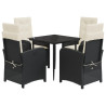 Set de muebles jardín 5 pzas con cojines ratán sintético negro 2