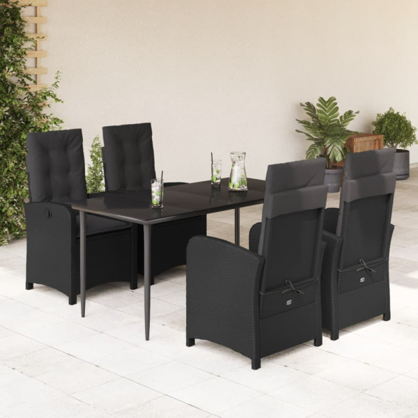 5 pcs conjunto de jantar p/ jardim c/ almofadões vime PE preto D