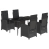 5 pcs conjunto de jantar p/ jardim c/ almofadões vime PE preto 2