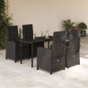 5 pcs conjunto de jantar p/ jardim c/ almofadões vime PE preto 1