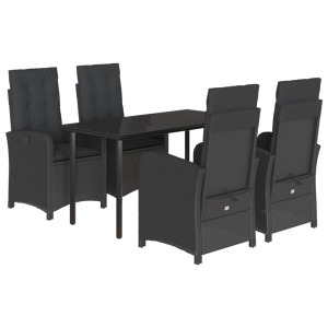 5 pcs conjunto de jantar p/ jardim c/ almofadões vime PE preto H