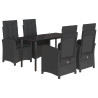 5 pcs conjunto de jantar p/ jardim c/ almofadões vime PE preto 2